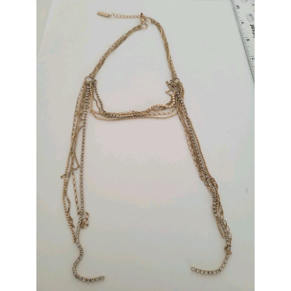 KUMIKYOKU Multi Stain Chain Necklace Choker 13+2" Gold Tone Righstones Waterfall